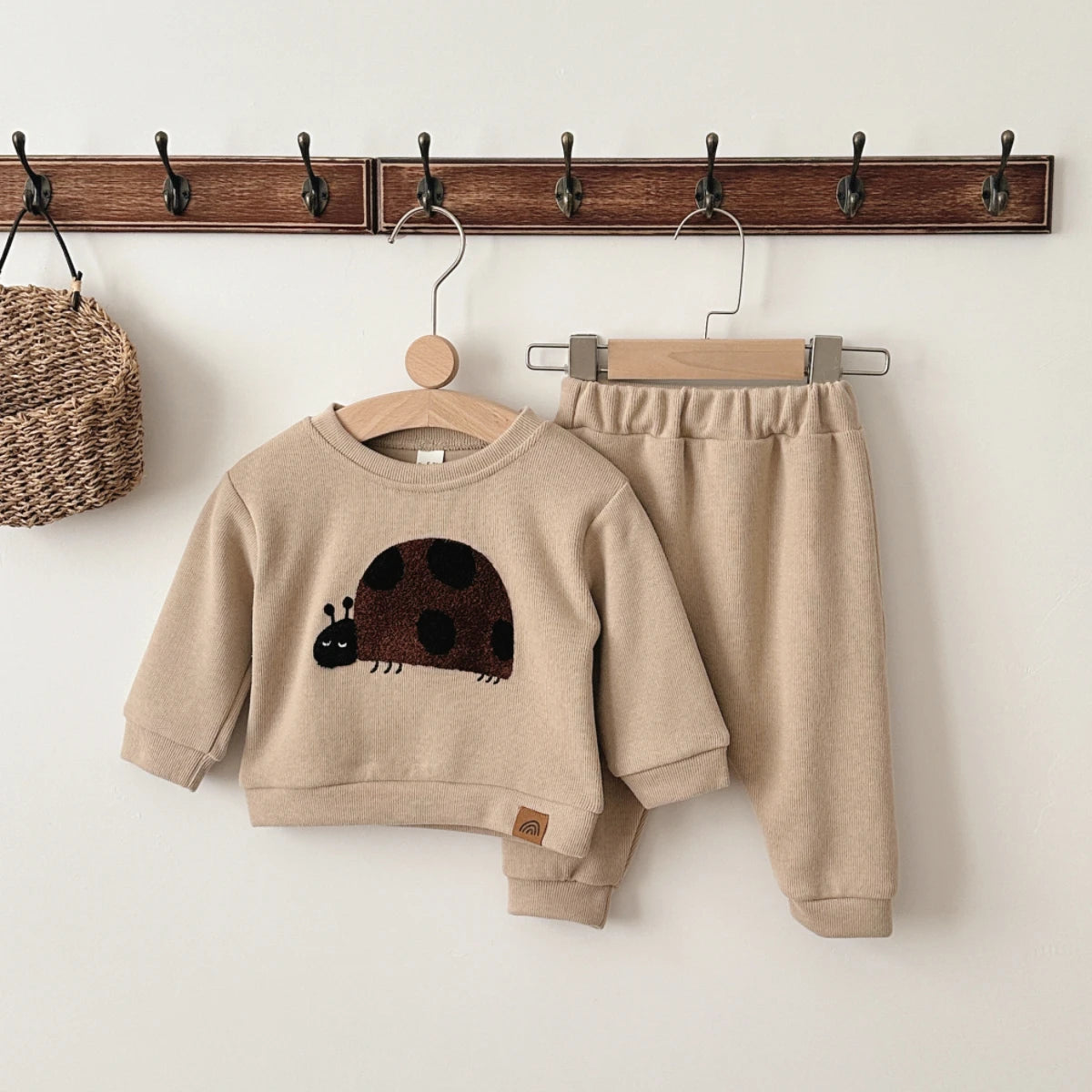 Cotton Ladybug Patchwork O-neck Sweatshirt & Elastic Pants Set