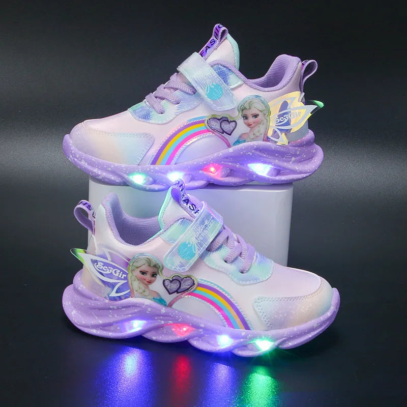 Frozen Elsa Princess LED PU Leather Sneakers