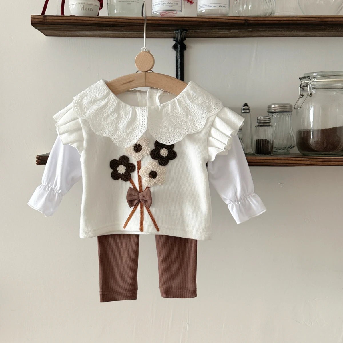 Children's Cotton Bouquet Embroidery Sweatshirt & Elastic Pants Set - Ewapi