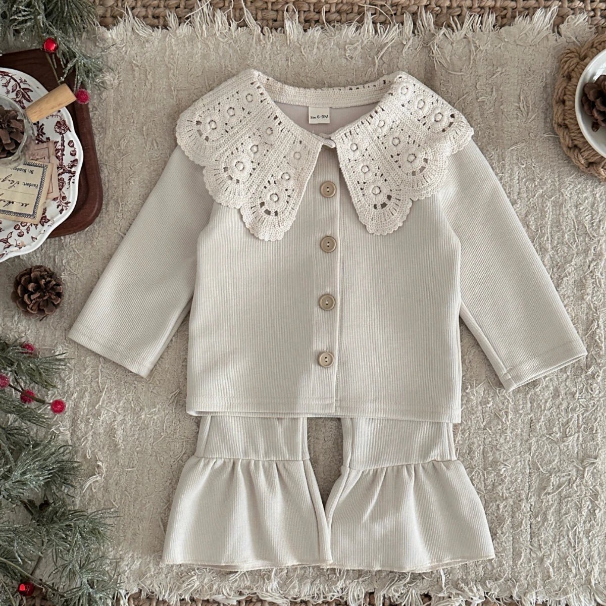 Children's Lace Collar Sweatshirt & Elastic Pants Set - Ewapi