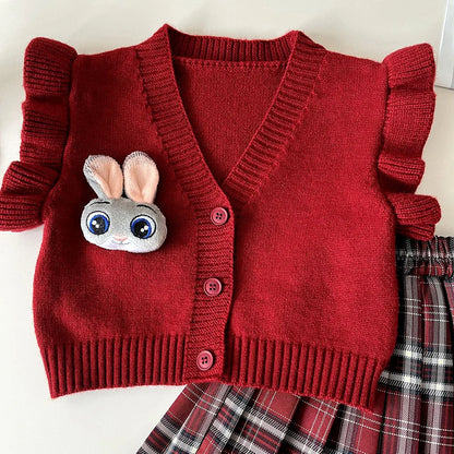 Cardigan, Shirt & Plaid Skirt Set