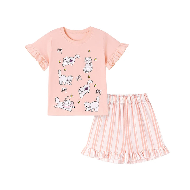 Summer 100% Cotton Cats T-Shirt & Shorts Set