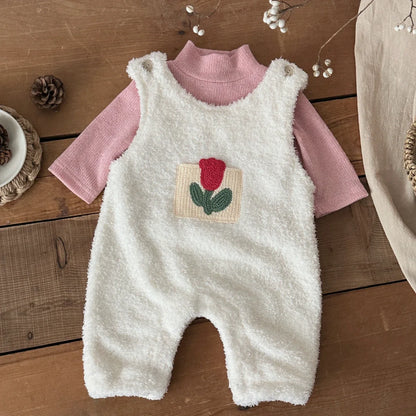 Children’s Soft Plush Romper with Long-Sleeve Top Overalls Set