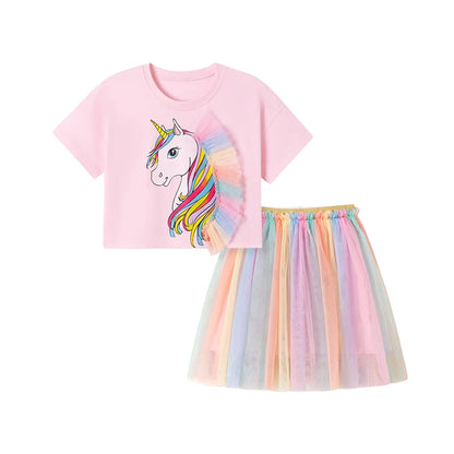 Summer Tracksuit 100% Cotton Unicorn T-Shirt & Skirt Set