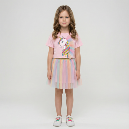 Summer Tracksuit 100% Cotton Unicorn T-Shirt & Skirt Set