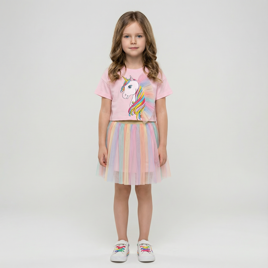 Summer Tracksuit 100% Cotton Unicorn T-Shirt & Skirt Set