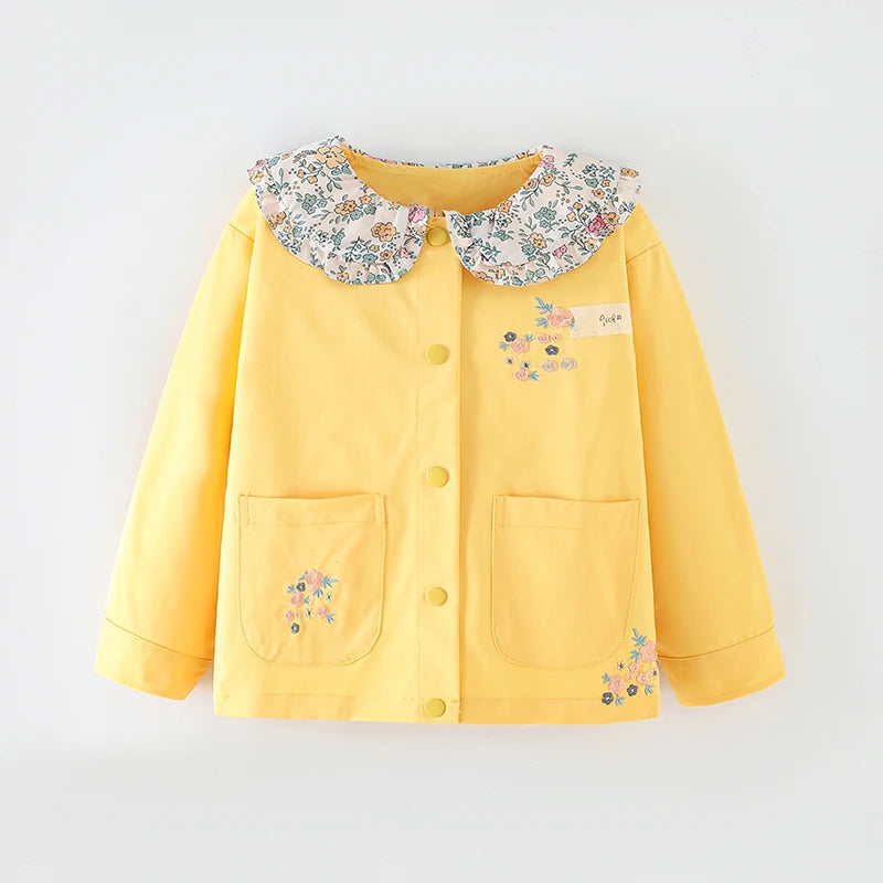 Cute Lapel Collar With Embroidery Flowers Outwear