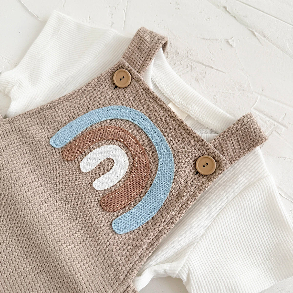 Rainbow Patchwork Overalls & T-Shirt 2-Piece Set