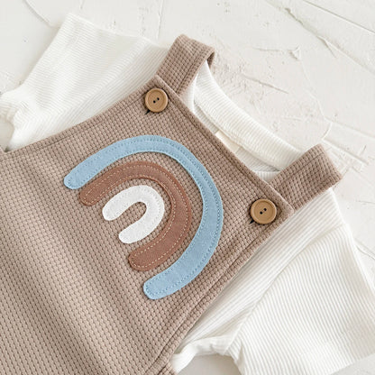 Rainbow Patchwork Overalls & T-Shirt 2-Piece Set