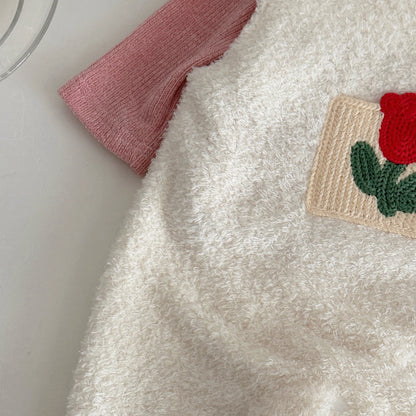 Children’s Soft Plush Romper with Long-Sleeve Top Overalls Set