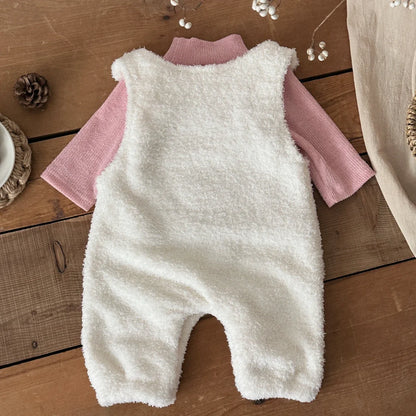 Children’s Soft Plush Romper with Long-Sleeve Top Overalls Set