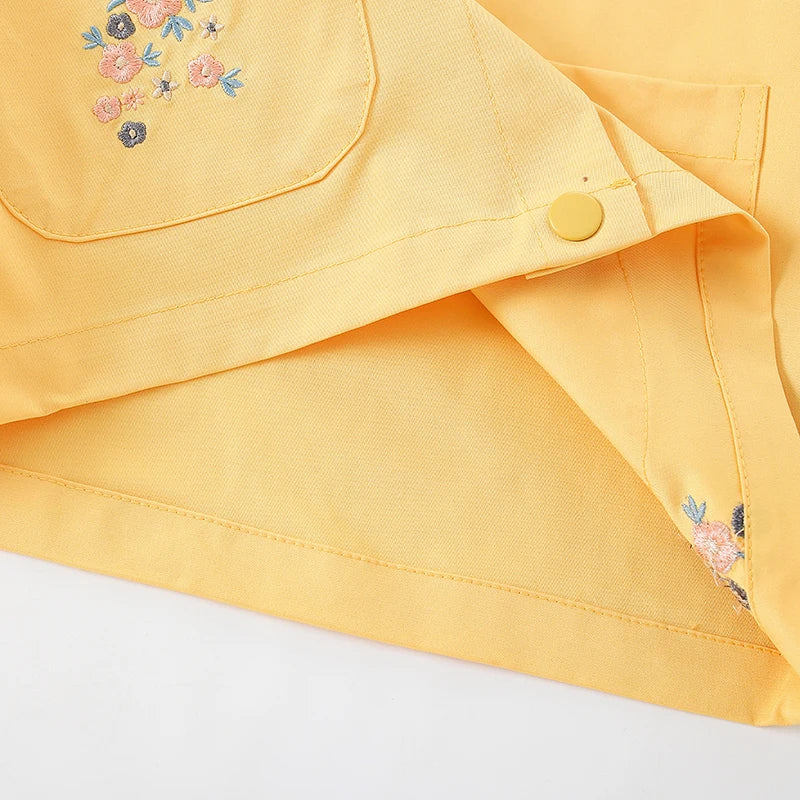 Cute Lapel Collar With Embroidery Flowers Outwear