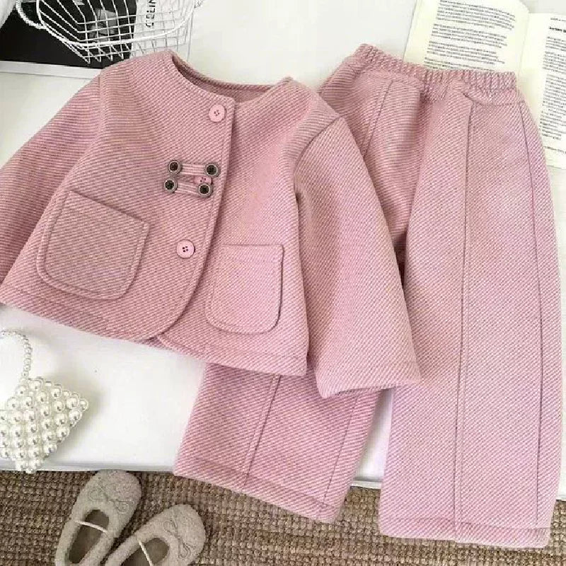 Children’s Elegant Jacket & Pants Set with Textured Fabric
