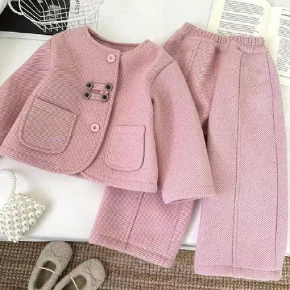 Children’s Elegant Jacket & Pants Set with Textured Fabric