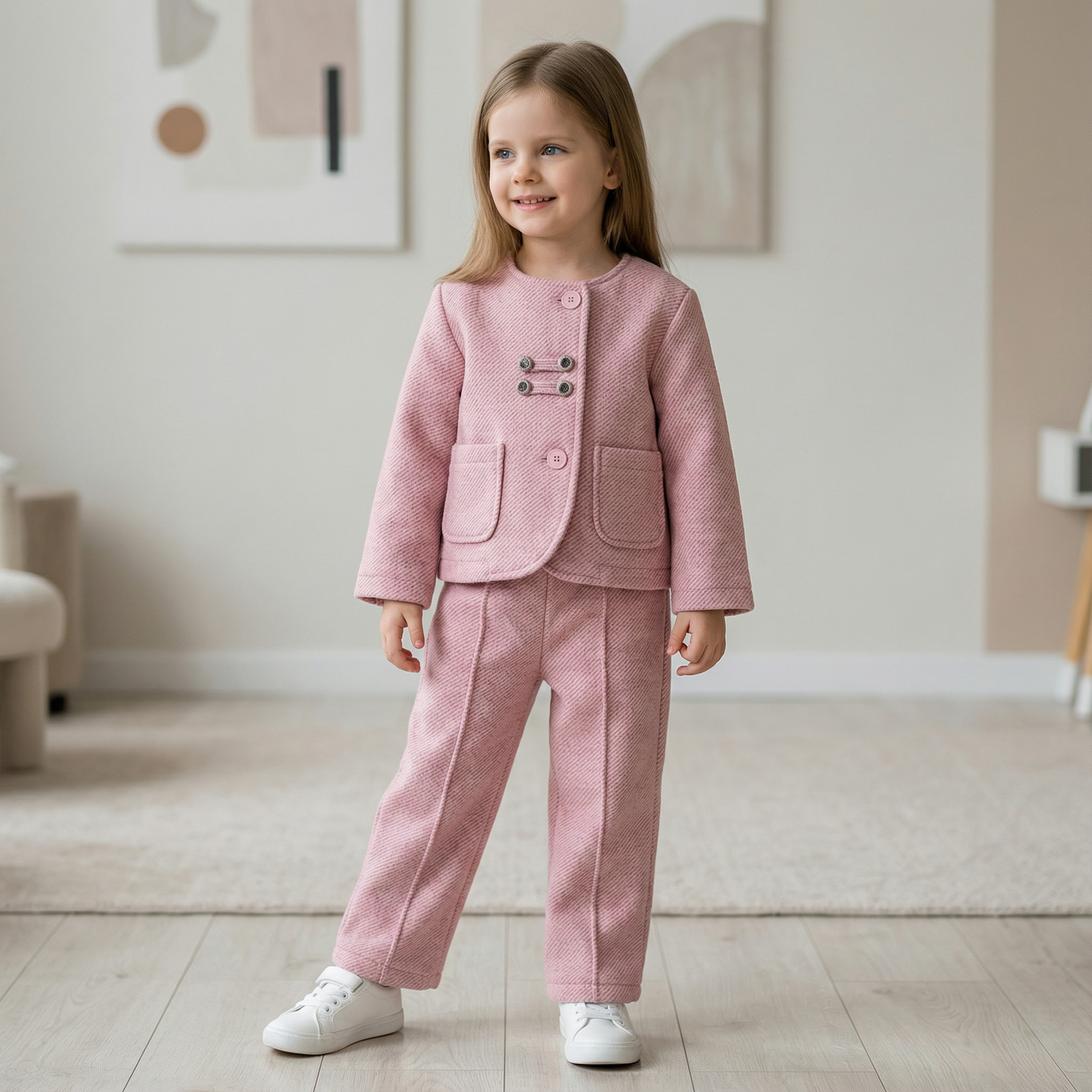 Children’s Elegant Jacket & Pants Set with Textured Fabric
