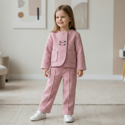 Children’s Elegant Jacket & Pants Set with Textured Fabric