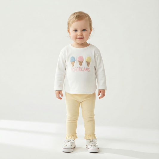 Ice Cream Patchwork Sweatshirt & Solid Pants Set