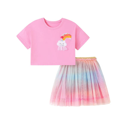 Summer Tracksuit 100% Cotton Rainbow T-Shirt & Skirt Set
