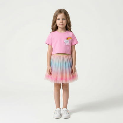 Summer Tracksuit 100% Cotton Rainbow T-Shirt & Skirt Set