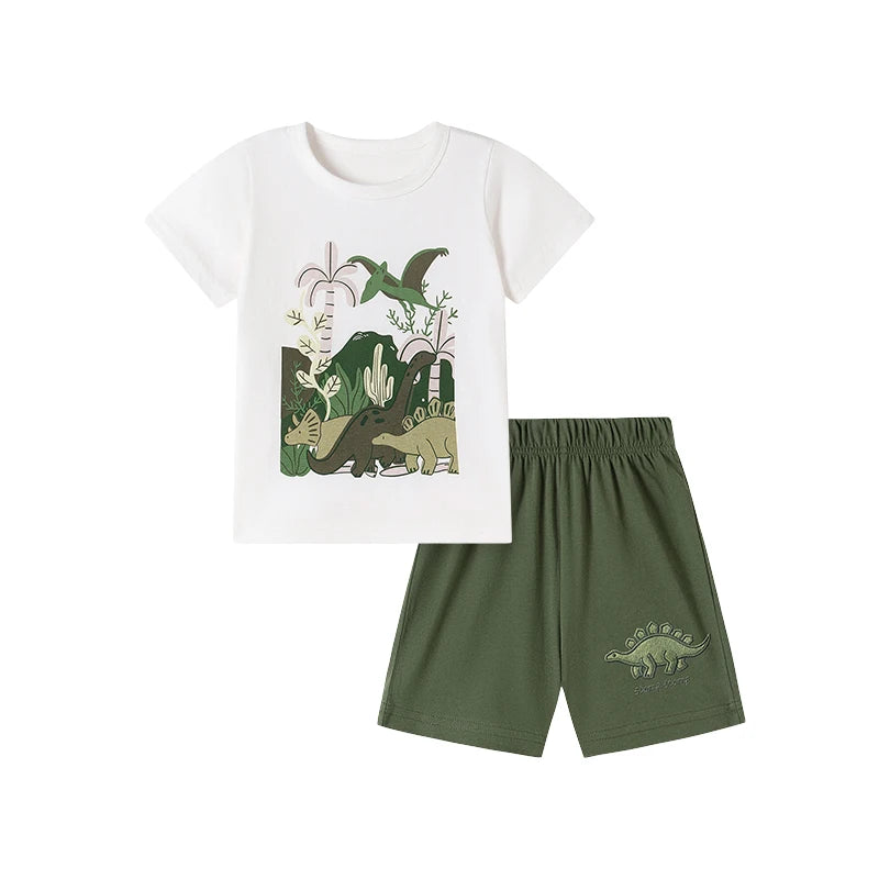 Summer 100% Cotton Dinosaurs T-Shirt & Shorts Set