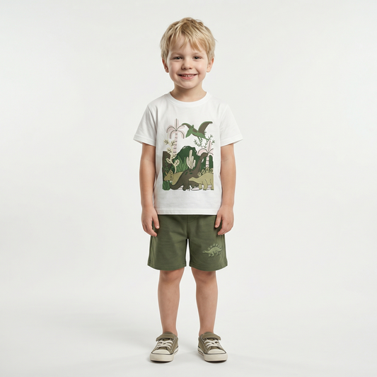 Summer 100% Cotton Dinosaurs T-Shirt & Shorts Set
