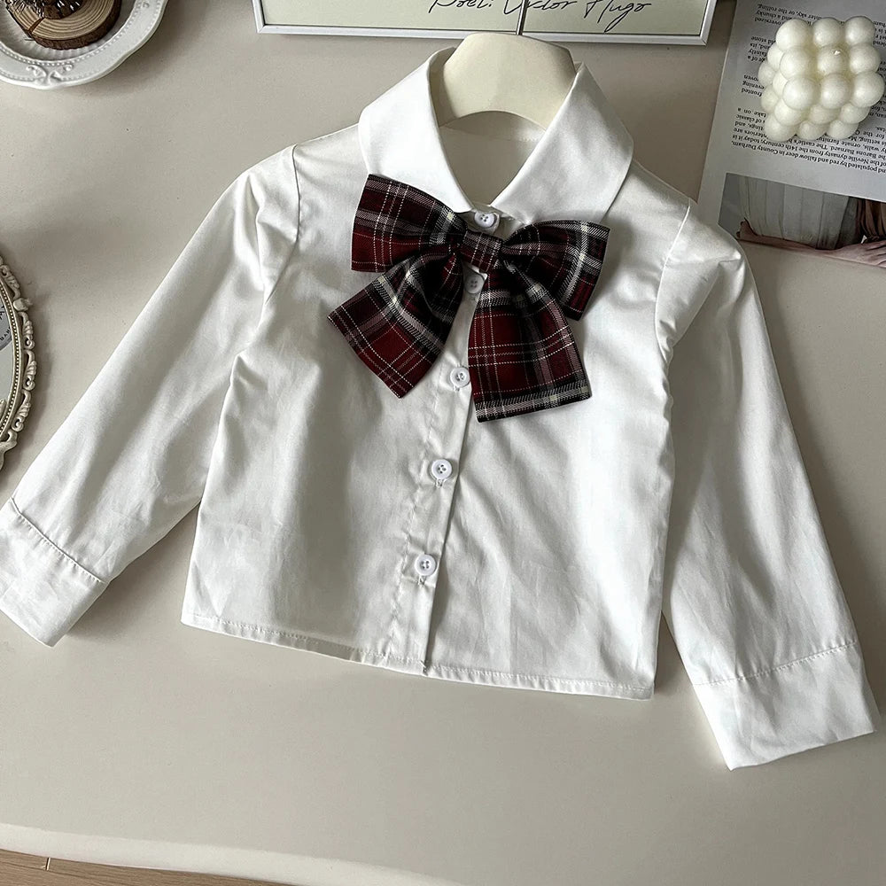 Cardigan, Shirt & Plaid Skirt Set