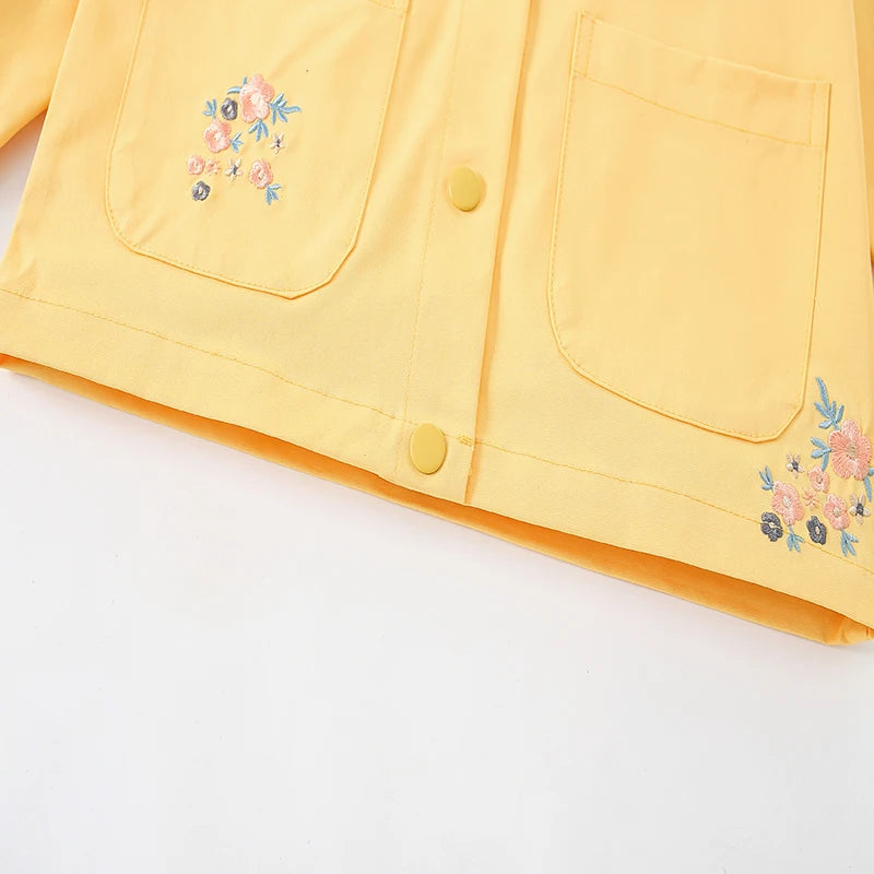 Cute Lapel Collar With Embroidery Flowers Outwear