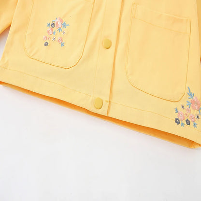 Cute Lapel Collar With Embroidery Flowers Outwear