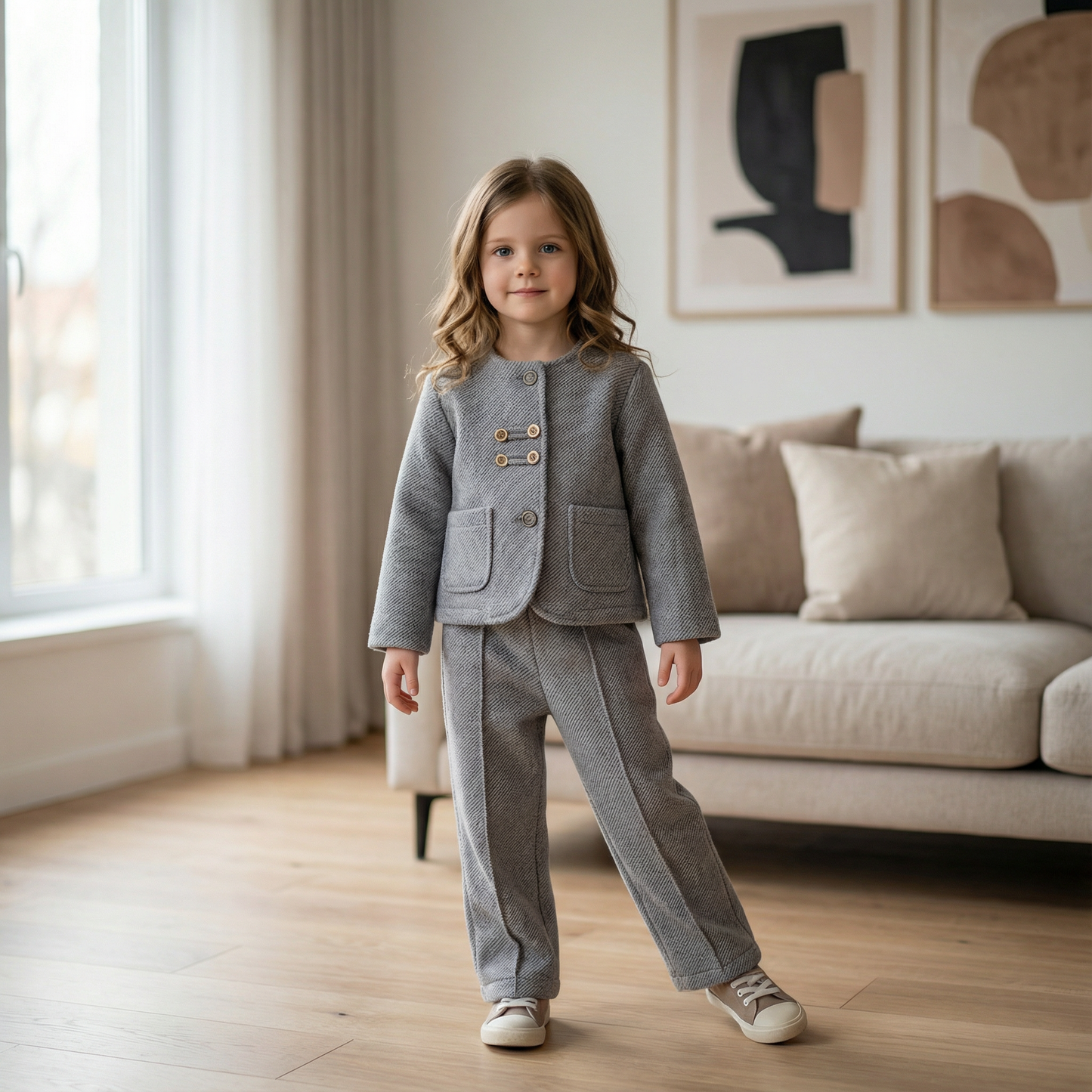 Children’s Elegant Jacket & Pants Set with Textured Fabric