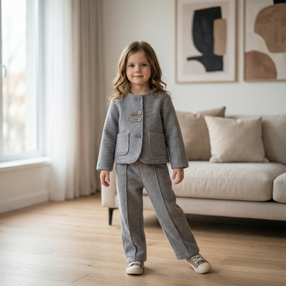 Children’s Elegant Jacket & Pants Set with Textured Fabric