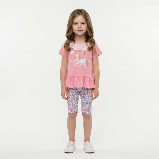 Summer 100% Cotton Unicorn T-Shirt & Shorts Set