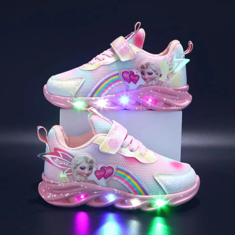 Frozen Elsa Princess LED PU Leather Sneakers