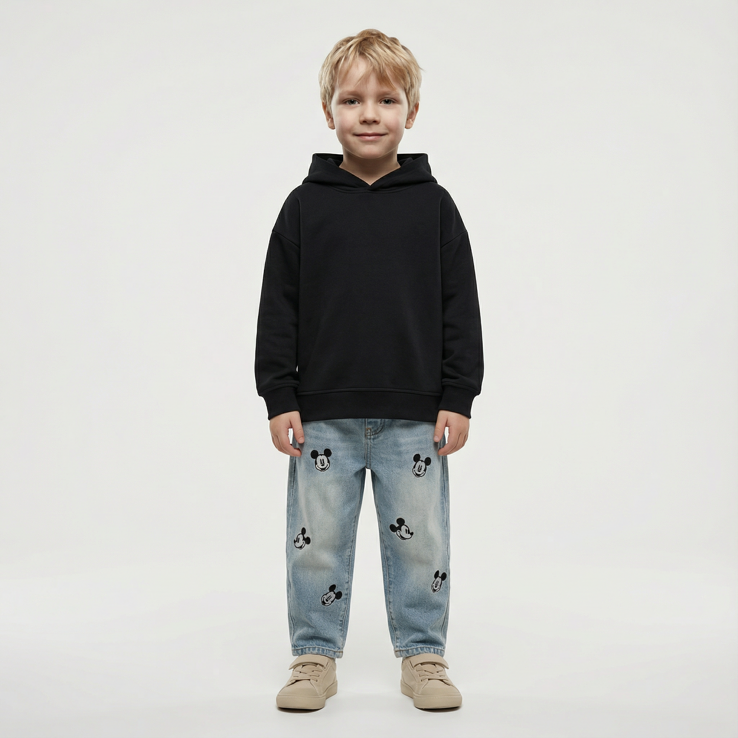 Light Wash Denim Jeans Pants with All-Over Embroidery