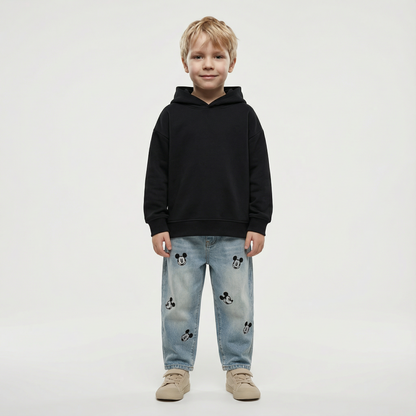 Light Wash Denim Jeans Pants with All-Over Embroidery