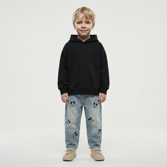 Light Wash Denim Jeans Pants with All-Over Embroidery