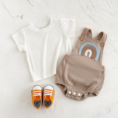 Rainbow Patchwork Overalls & T-Shirt 2-Piece Set