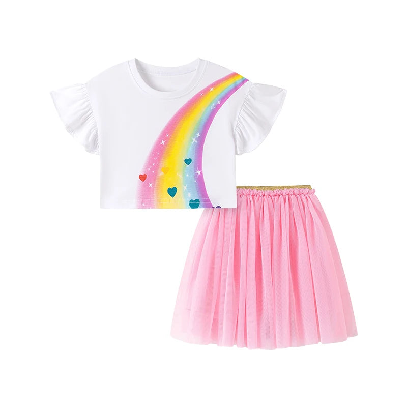 Summer Tracksuit 100% Cotton Rainbow T-Shirt & Skirt Set