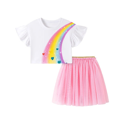 Summer Tracksuit 100% Cotton Rainbow T-Shirt & Skirt Set