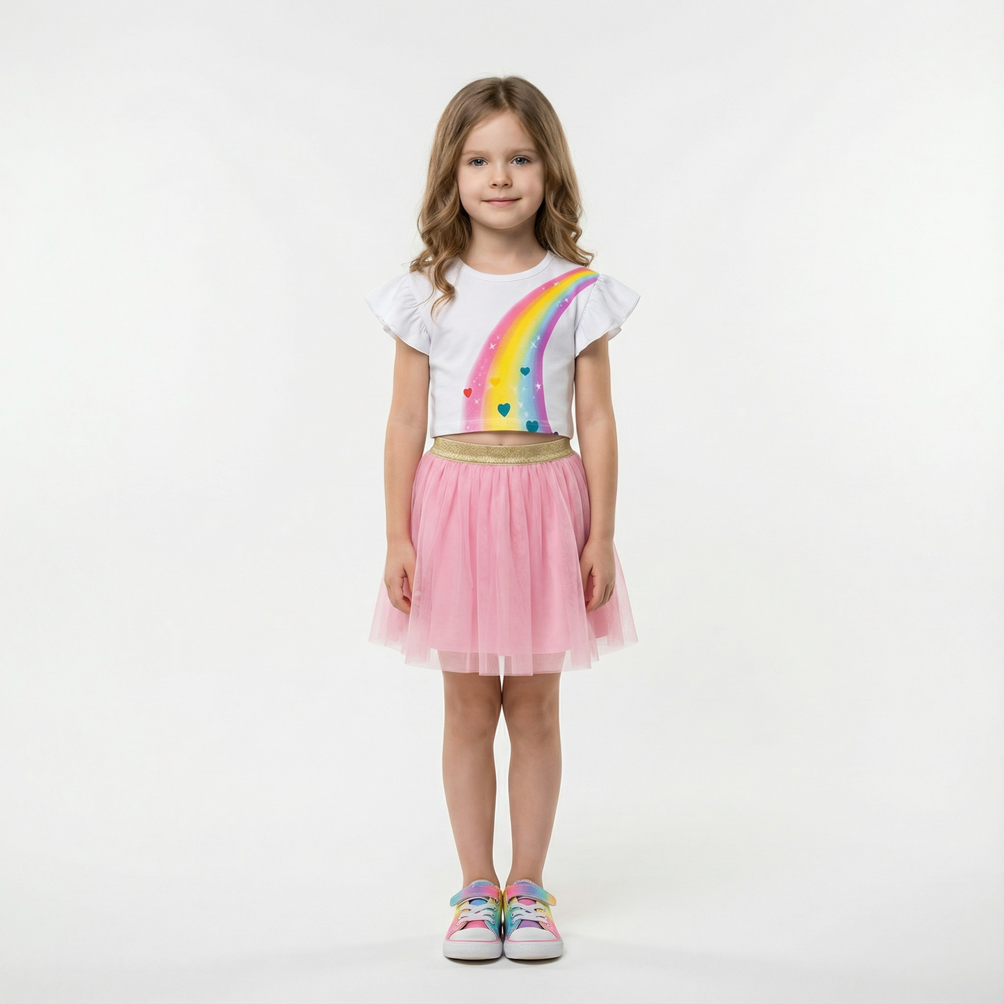 Summer Tracksuit 100% Cotton Rainbow T-Shirt & Skirt Set