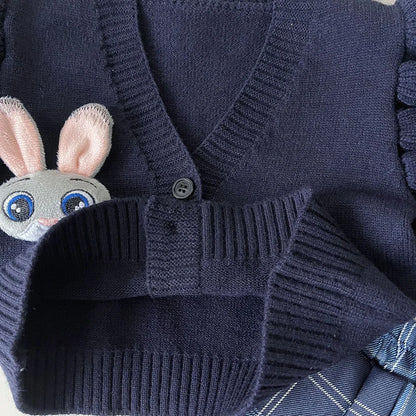 Cardigan, Shirt & Plaid Skirt Set