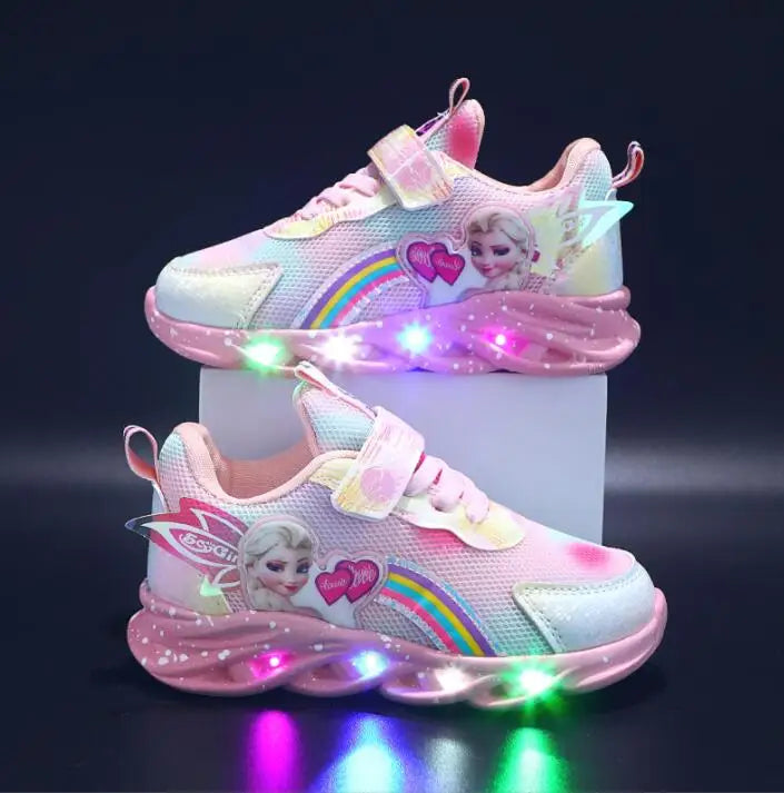 Frozen Elsa Princess LED PU Leather Sneakers