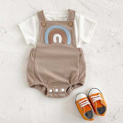 Rainbow Patchwork Overalls & T-Shirt 2-Piece Set