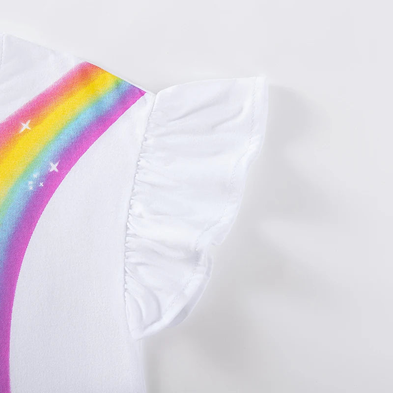 Summer Tracksuit 100% Cotton Rainbow T-Shirt & Skirt Set