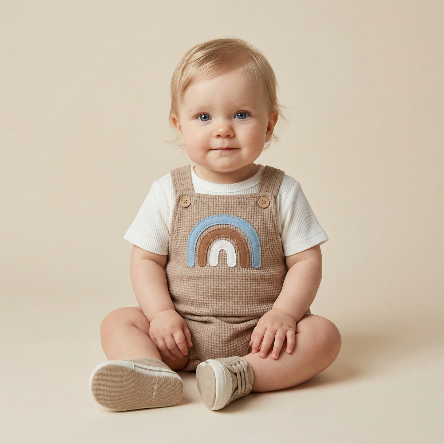 Rainbow Patchwork Overalls & T-Shirt 2-Piece Set