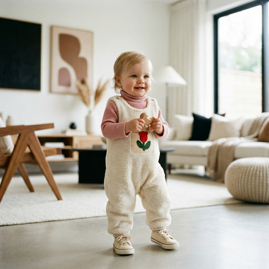 Children’s Soft Plush Romper with Long-Sleeve Top Overalls Set