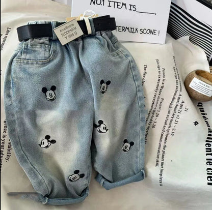 Light Wash Denim Jeans Pants with All-Over Embroidery