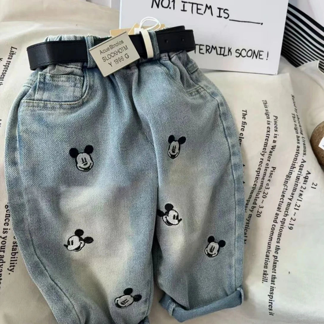 Light Wash Denim Jeans Pants with All-Over Embroidery