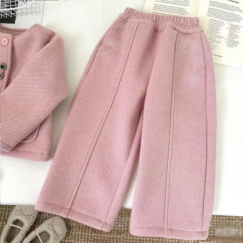 Children’s Elegant Jacket & Pants Set with Textured Fabric