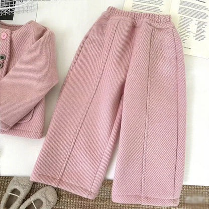 Children’s Elegant Jacket & Pants Set with Textured Fabric