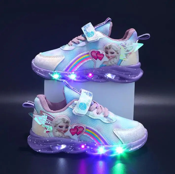 Frozen Elsa Princess LED PU Leather Sneakers